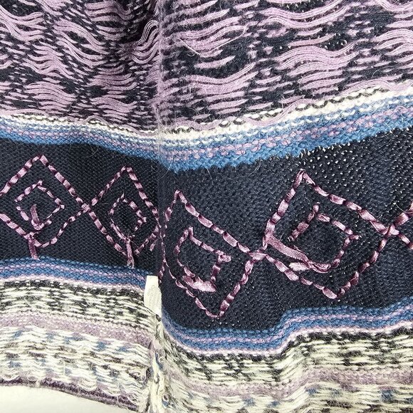 Womens M Cardigan Sweater Hand Embroidered Ramie Knit Nordic Grannycore Warm - Picture 12 of 15